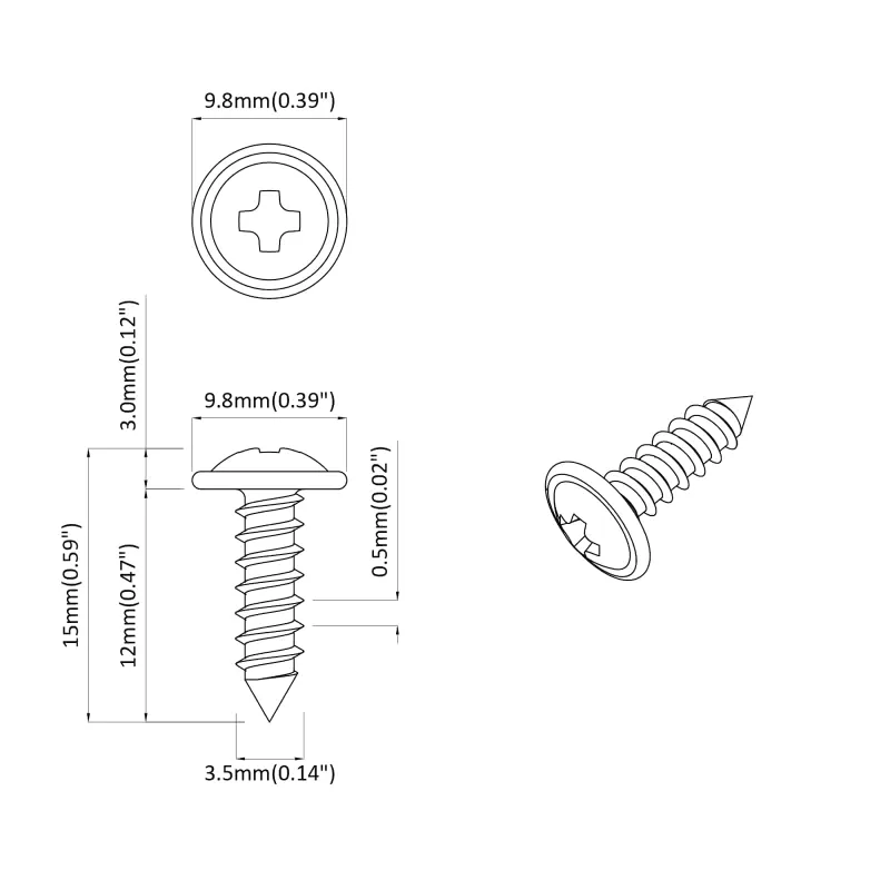 Savarankiškai įsukamas vienas 2 pcs Juoda 3,5 x 12 mm Geležis