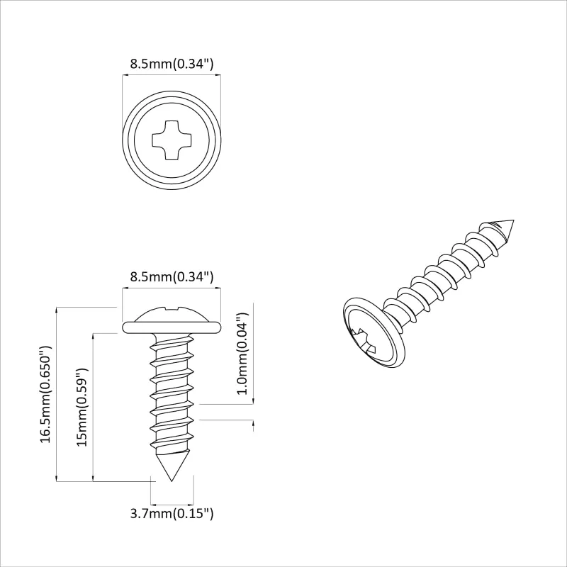 Varžtas 2 pcs Sidabro M4 x 16 mm Plienas