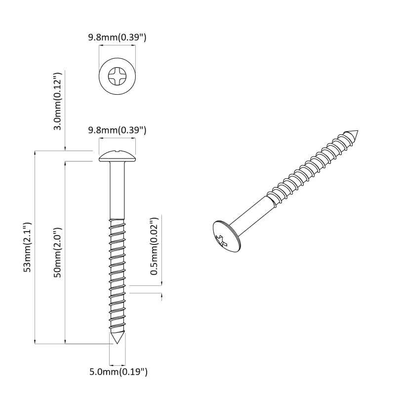 Medinis varžtas 2 pcs Sidabro 9,8 x 53 mm Plienas