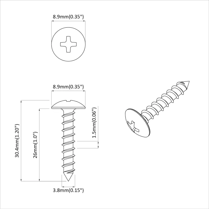Mediniai varžtai 2 pcs Sidabro M4 x 28 mm Plienas