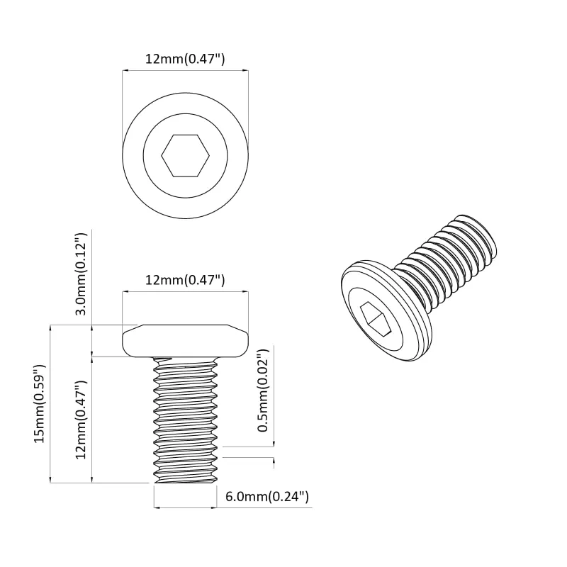 Užrakinimo varžtas Paprastas 2 pcs Sidabro M6 x 12 mm Plienas