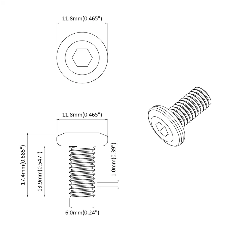 Galvos užrakto varžtas 12 pcs Sidabro M6 x 15 mm Plienas