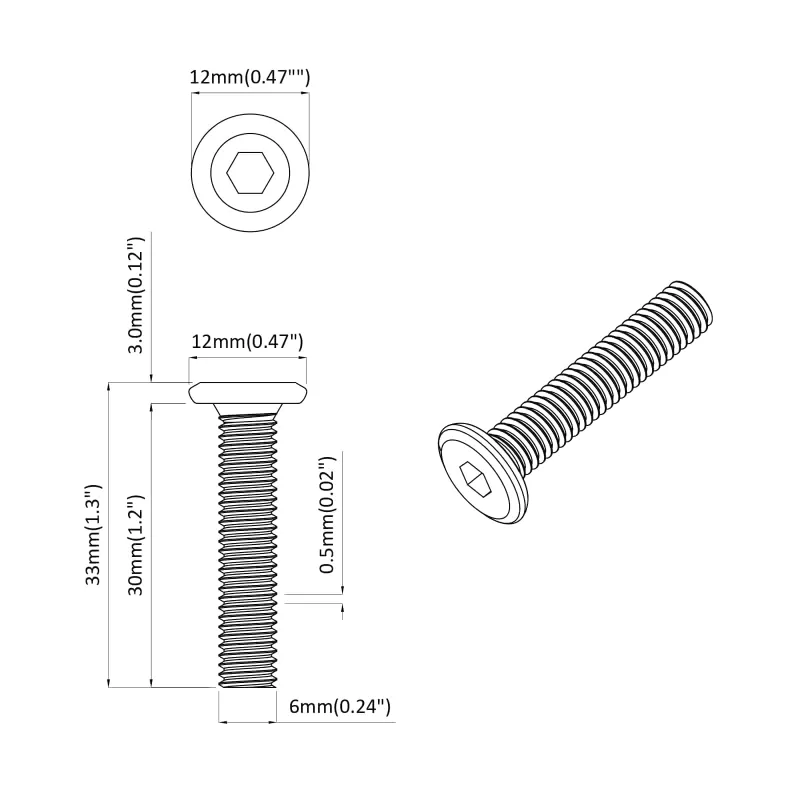 Galvos užrakto varžtas 2 pcs Sidabro M6 x 30 mm Plienas
