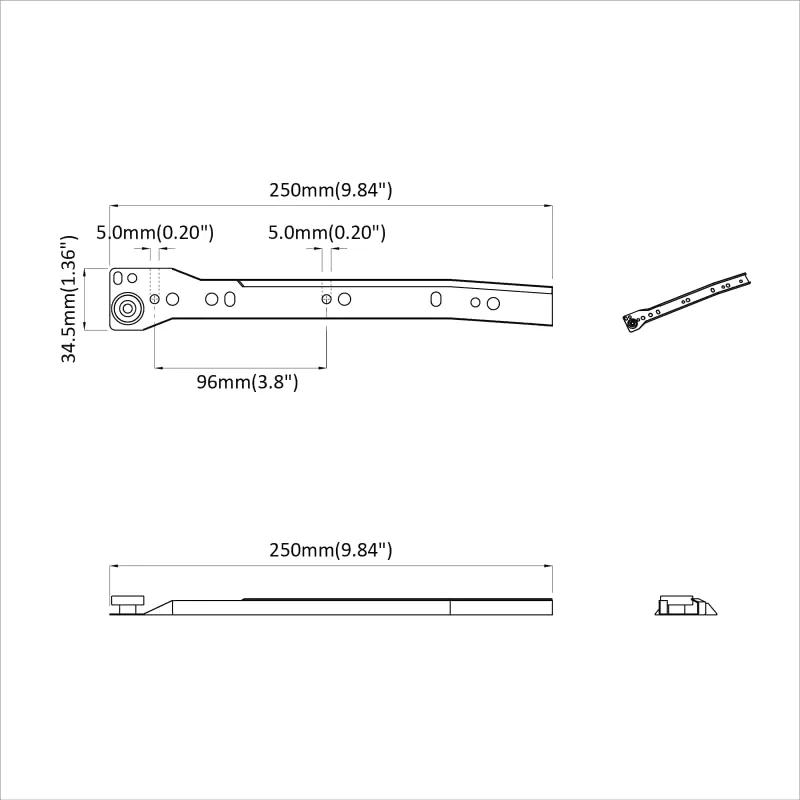 Stalčių bėgis 2 pcs Balta 250 mm Plienas