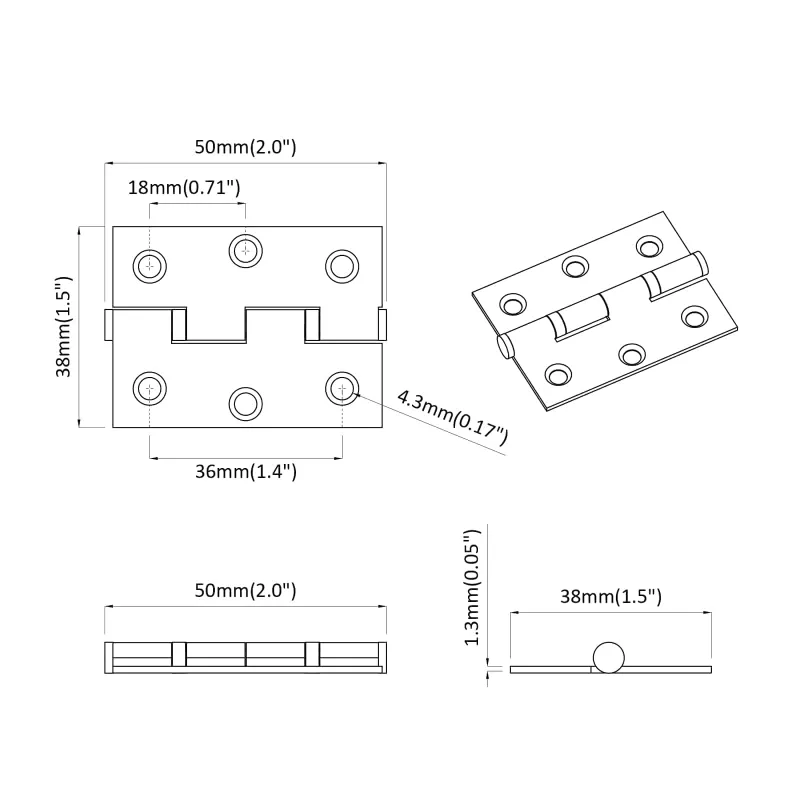 Vyrius 2 pcs Sidabro 50 x 38 x 1,3 mm Plienas