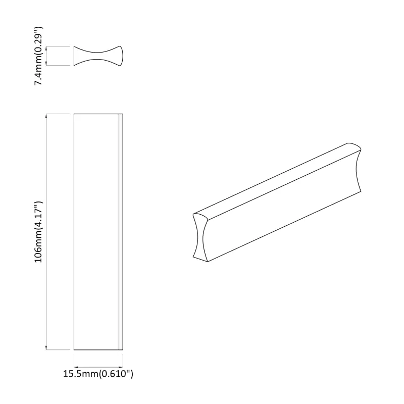 Rankena 2 pcs Juoda 106 x 7,4 x 15,5 mm Aliuminis