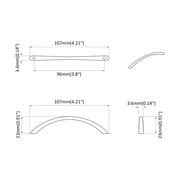 Rankena 2 pcs Sidabro 107 x 3.6 x 23 mm Nerūdijantis Plienas