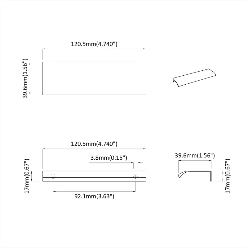 Rankena 725 pcs Juoda 120 x 39.6 x 17 mm Aliuminis