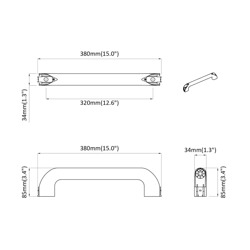 Rankena Paprastas 2 pcs Juoda 380 x 34 x 85 mm Aliuminis ir PP