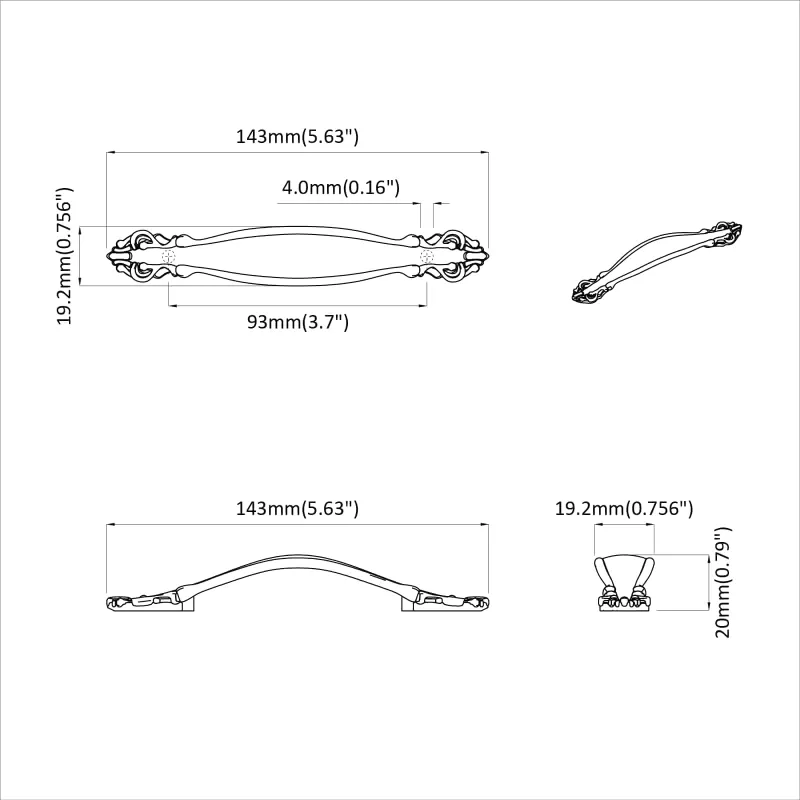 Rankena 12 pcs Auksinė 143 x 19,2 x 20 mm Cinko Lydinys