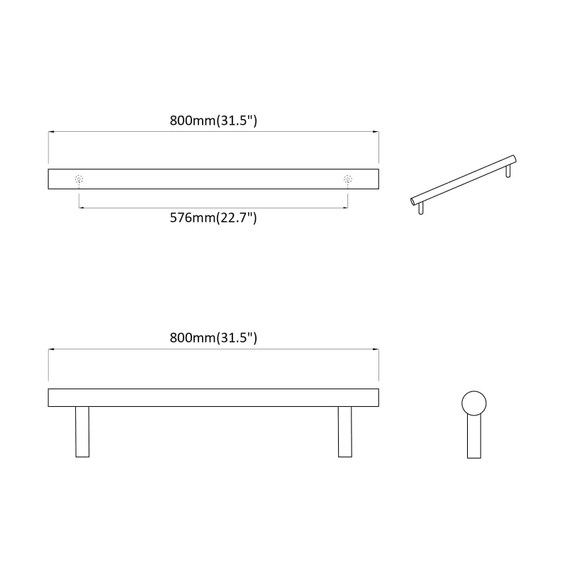 Spintelės rankena 2 pcs Sidabro 800 mm Nerūdijantis Plienas