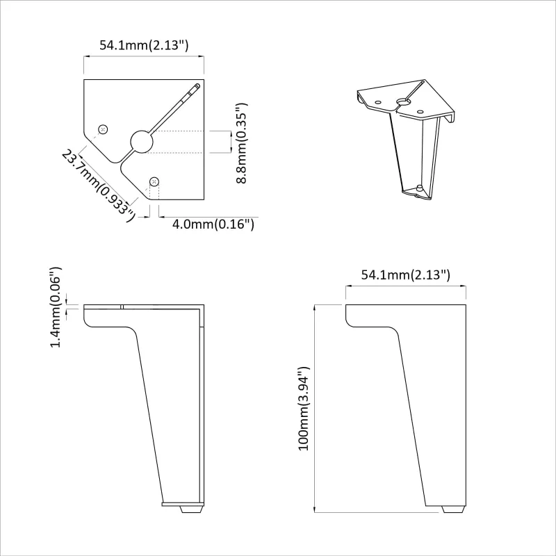 Baldų kojelės 2 pcs Juoda 54,1 x 54,1 x 100 mm Geležis
