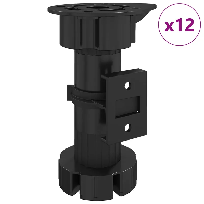 Baldų kojelės Reguliuojamas 12 pcs Juoda 46 x 46 x 128 mm PP
