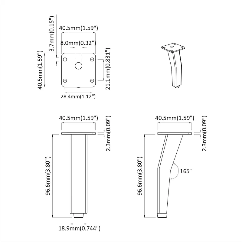 Stovintys kojelės 2 pcs Juoda 40 x 40 x 100 mm Geležis