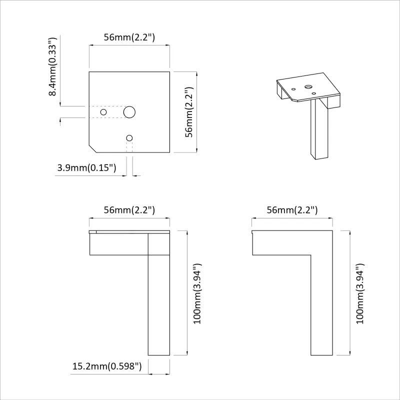 Stovintys kojelės 2 pcs Juoda 57 x 57 x 100 mm Geležis