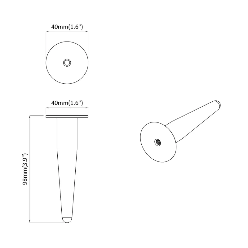 Baldų kojelės 2 pcs Juoda Ø 40 x 98 mm Geležis