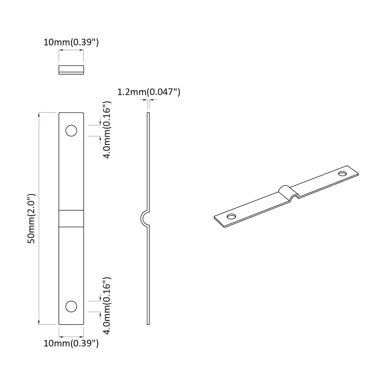Smūgio įdėklas 12 pcs Sidabro 50 x 10 x 1,2 mm Geležis