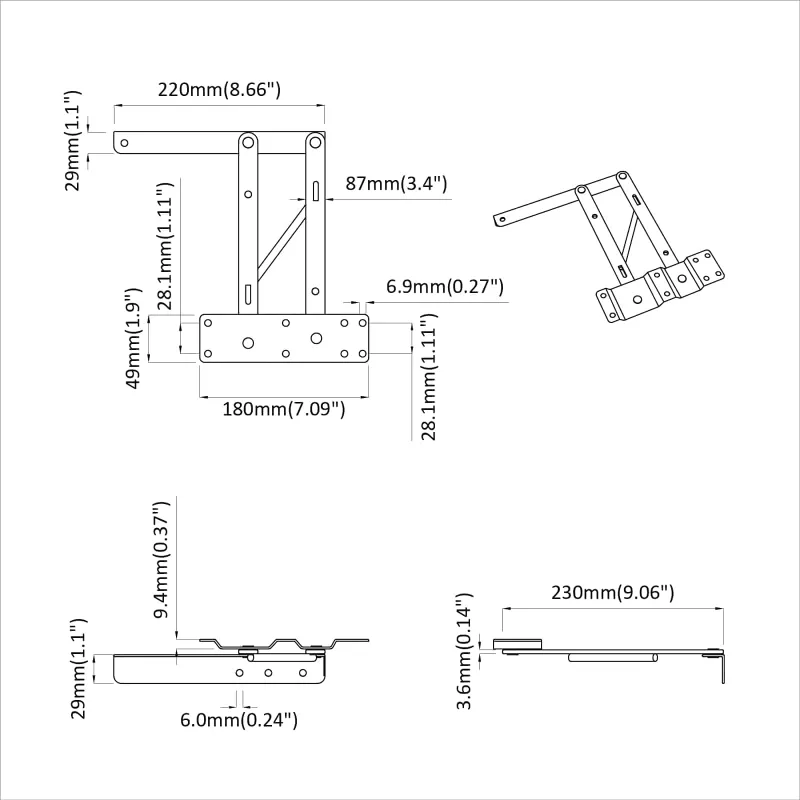 Lovos kėlimo mechanizmas 2 pcs Juoda 340 x 95 x 40 mm Geležis