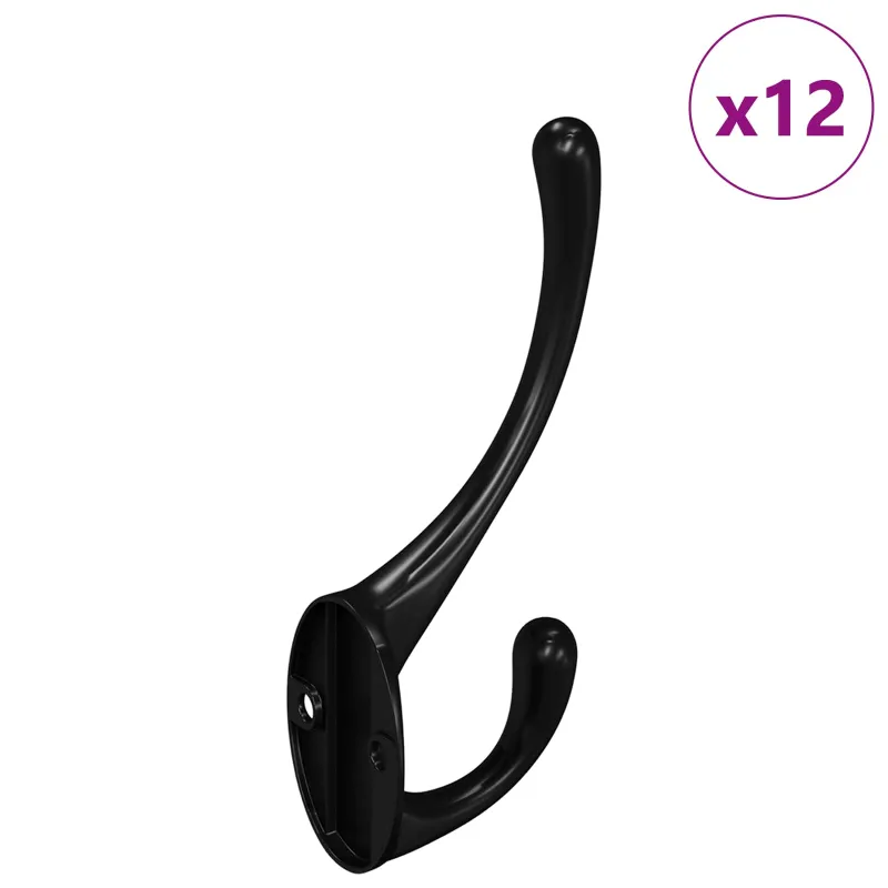 Drabužių kabliukas 12 pcs Juoda 102 x 29 x 47mm Cinko Lydinys