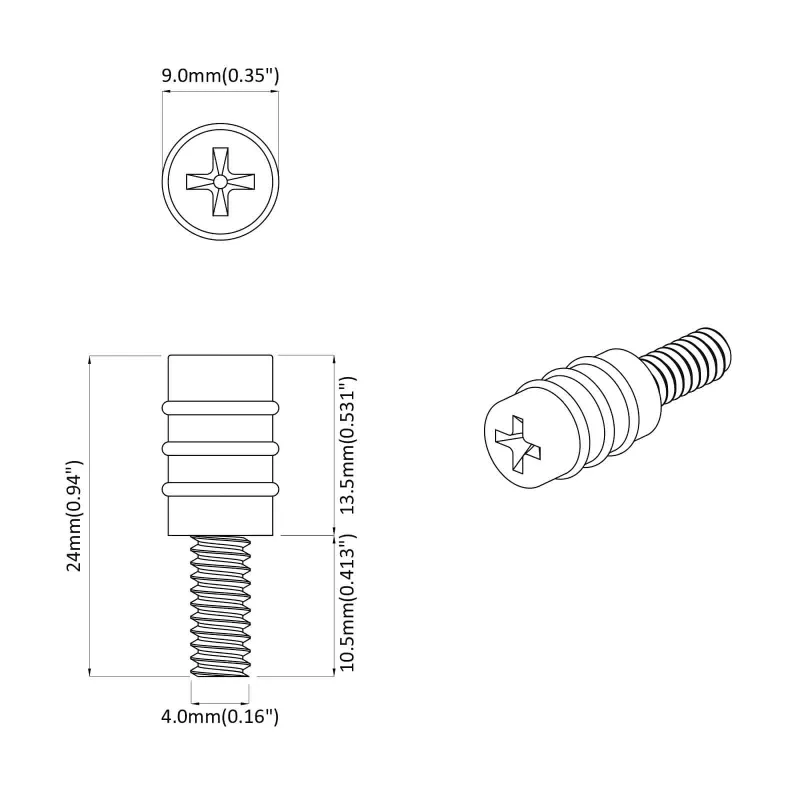 Atstumo varžtas 2 pcs Juoda M4 Guma ir plienas