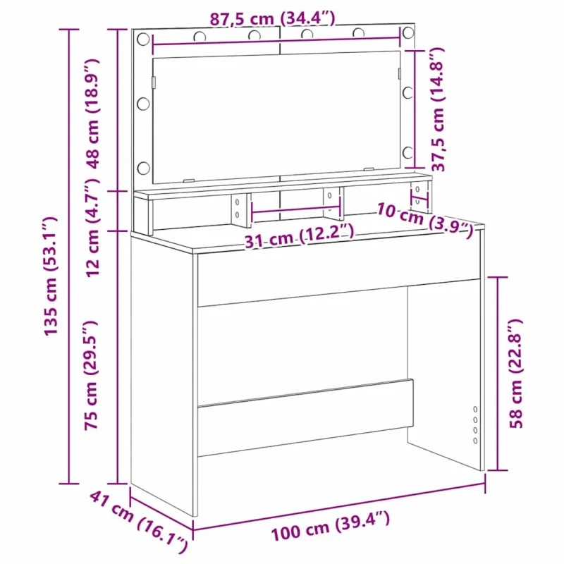 Makiažo stalas su lentyna Juodas ąžuolas 100 x 41 x 135 cm