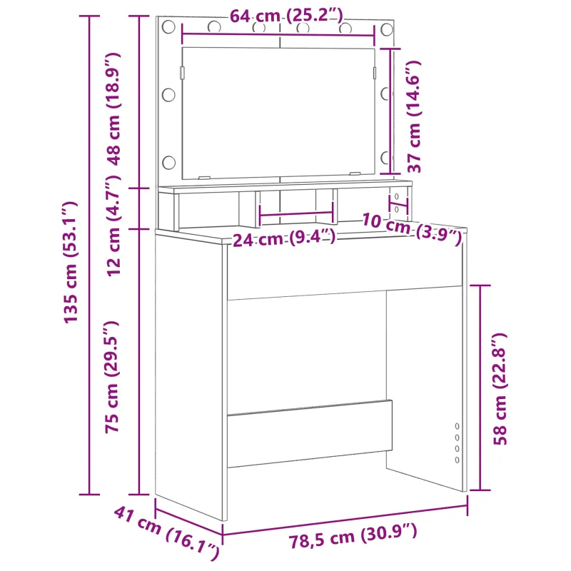 Makiažo stalas Betono pilka 78,5 x 41 x 135 cm Apdirbta mediena