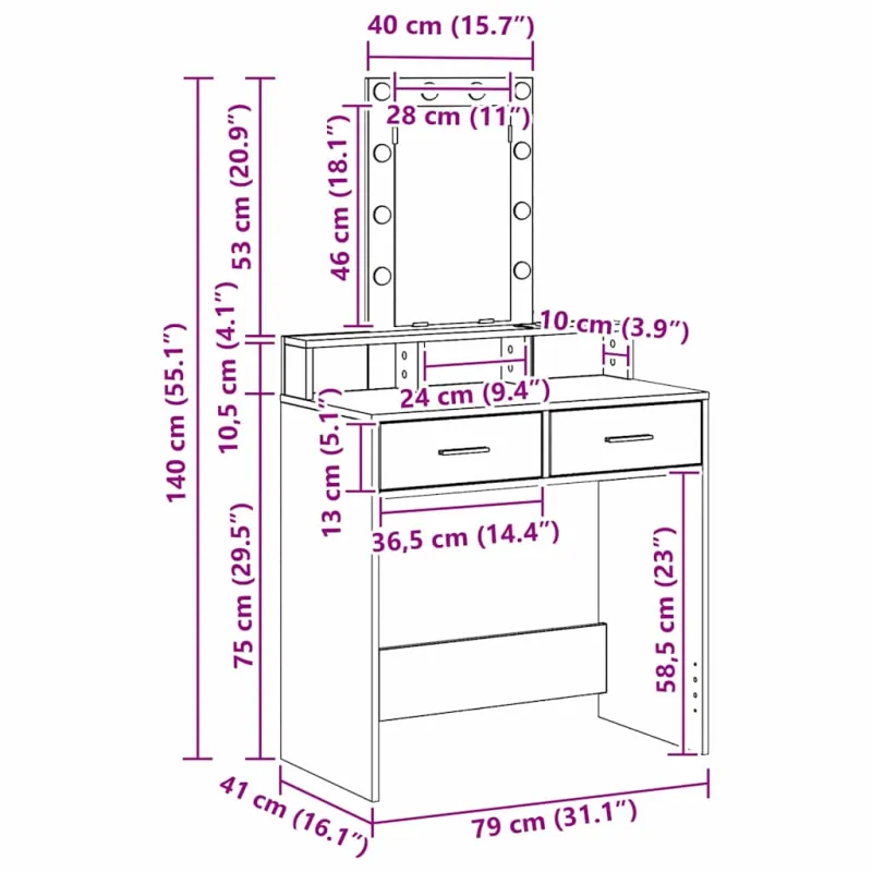 Makiažo stalas Ruda 79 x 41 x 140 cm Apdirbta mediena