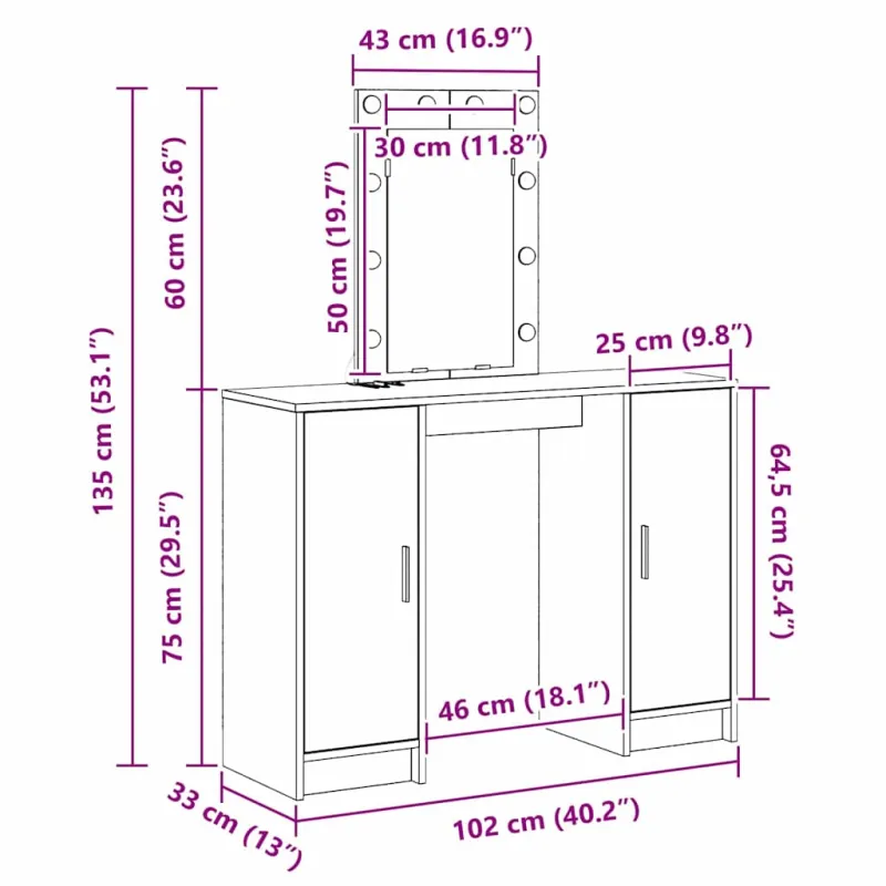 Makiažo stalas Juoda 102 x 33 x 135 cm Apdirbta mediena