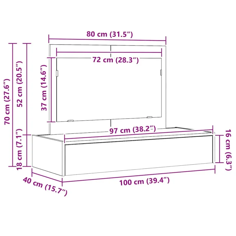 Makiažo stalas Pilka 100 x 40 x 70 cm Apdirbta mediena