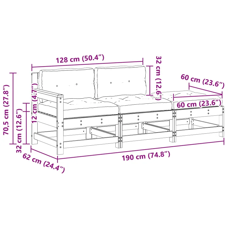 Sekcija sofa vienetai su pagalve Vaško ruda 190 x 62 x 70,5cm