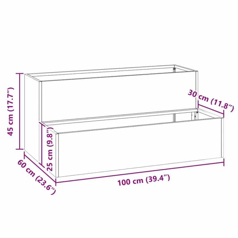 Sodo vazonas Balta 100 x 60 x 45 cm Šaltai valcuotas plienas