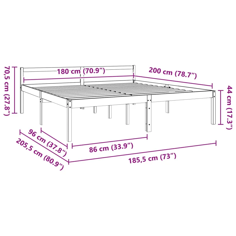 Lovos rėmas Vaško ruda 180 x 200 cm Kietos pušies mediena