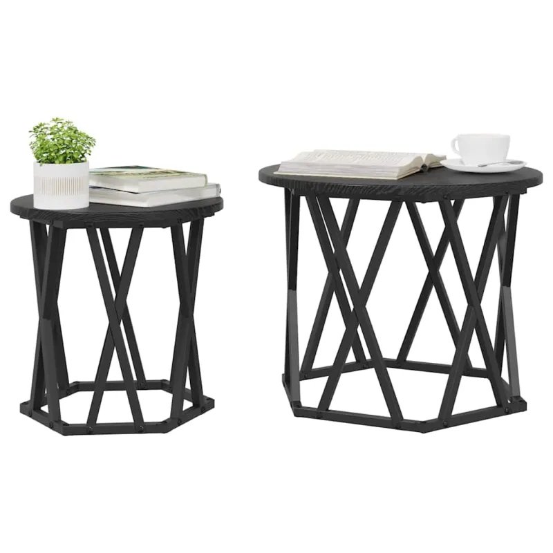 Šoninis stalas 2 pcs Juodas ąžuolas