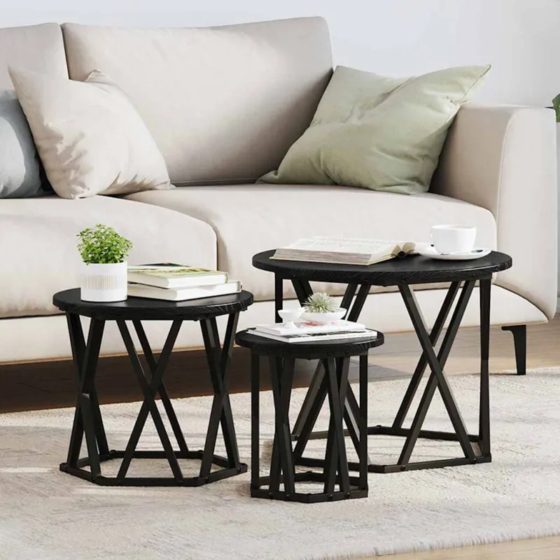 Nesting šoninis stalas 3 pcs Juodas ąžuolas