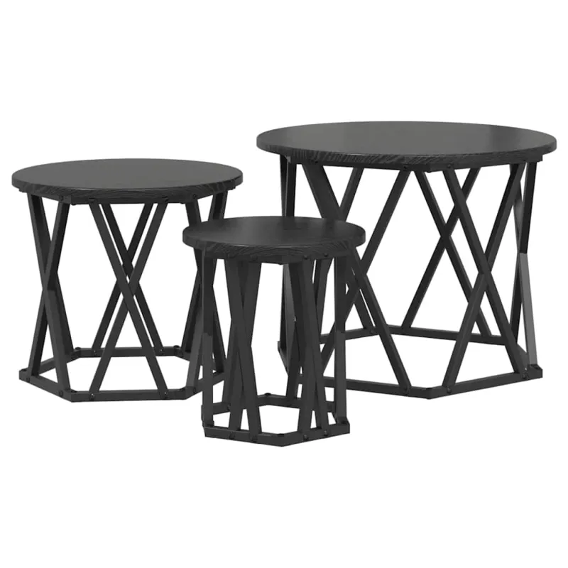 Nesting šoninis stalas 3 pcs Juodas ąžuolas