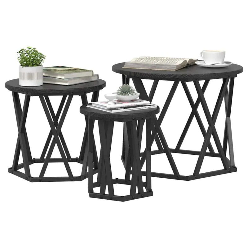 Nesting šoninis stalas 3 pcs Juodas ąžuolas