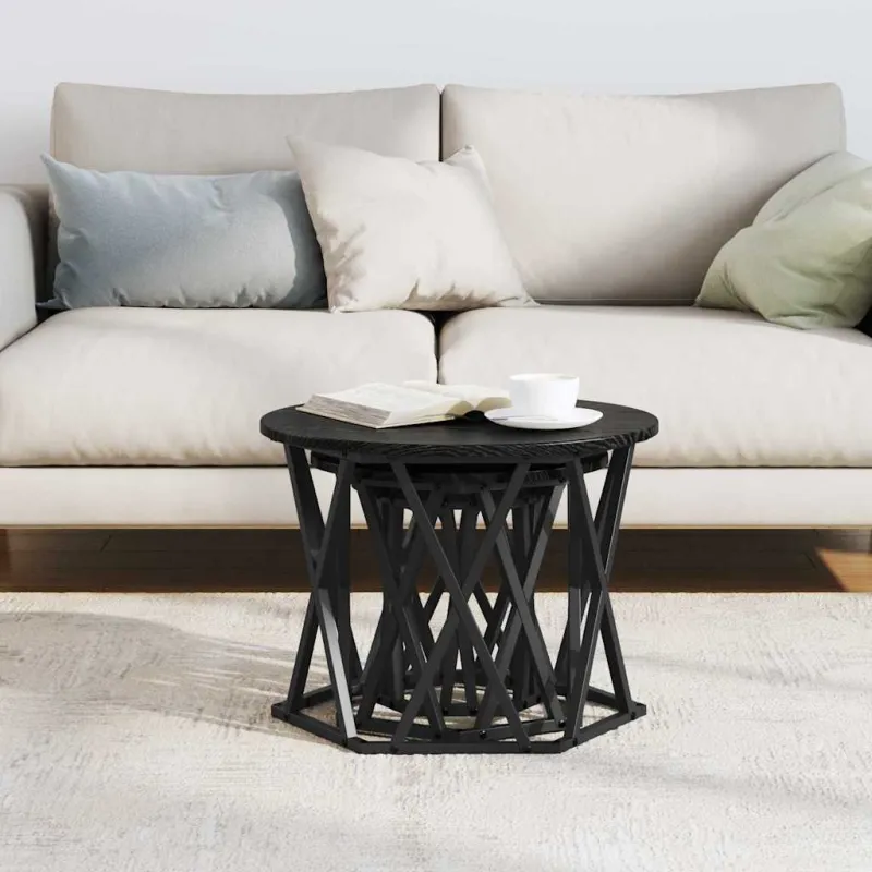 Nesting šoninis stalas 3 pcs Juodas ąžuolas