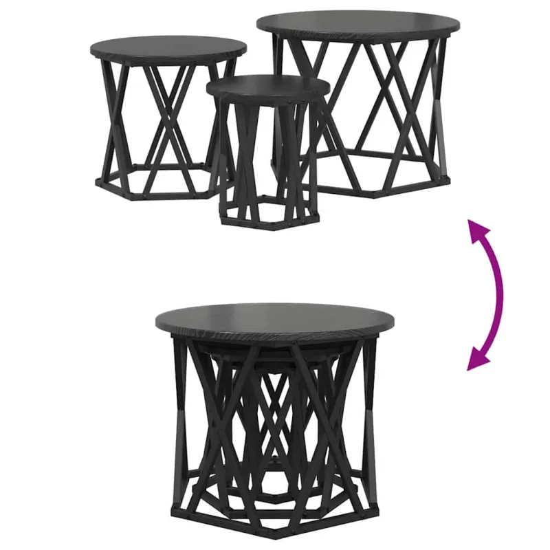 Nesting šoninis stalas 3 pcs Juodas ąžuolas