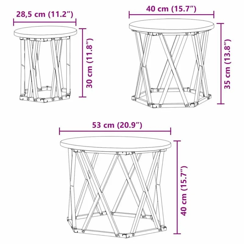 Nesting šoninis stalas 3 pcs Sonoma ąžuolas