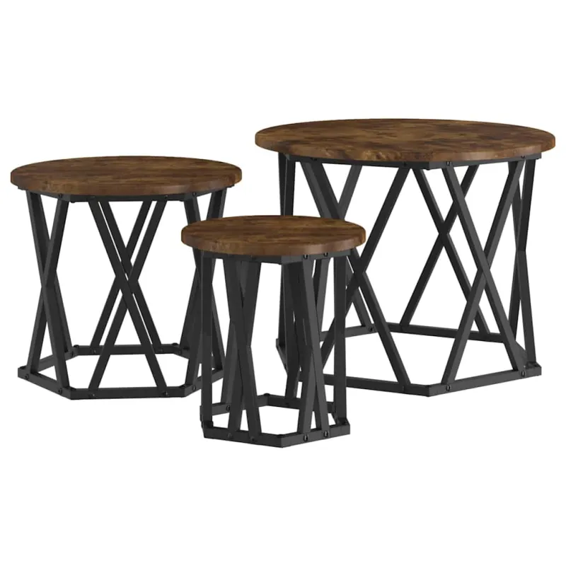 Nesting šoninis stalas 3 pcs Rūkyta ąžuolas