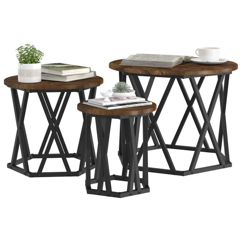 Nesting šoninis stalas 3 pcs Rūkyta ąžuolas