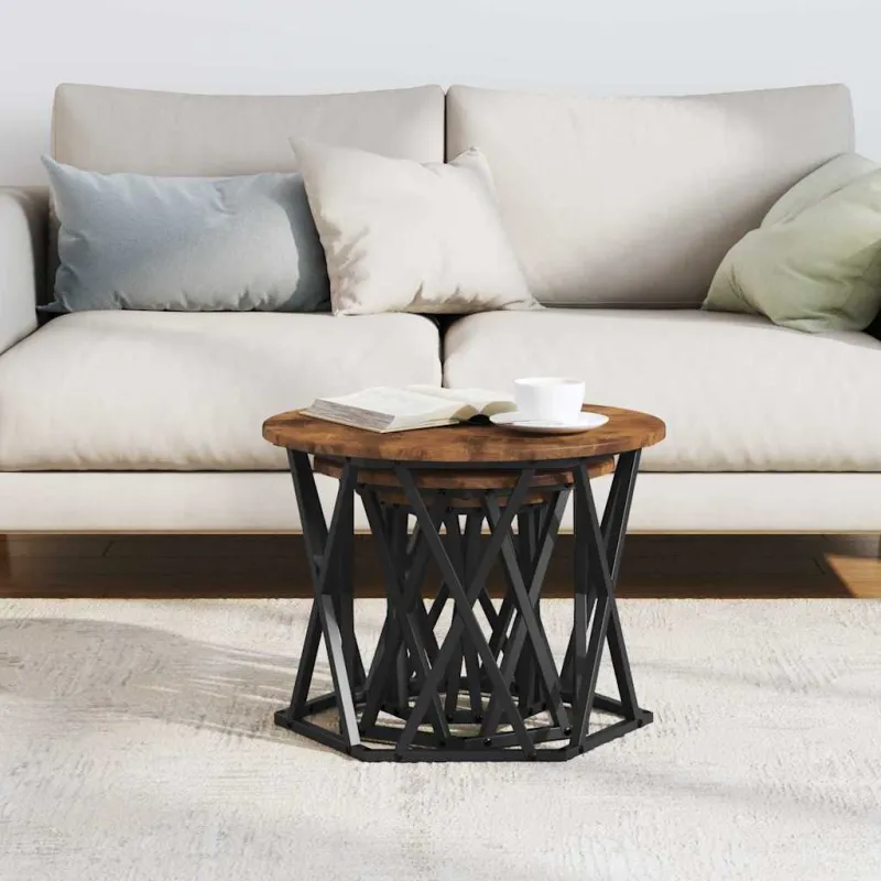 Nesting šoninis stalas 3 pcs Rūkyta ąžuolas