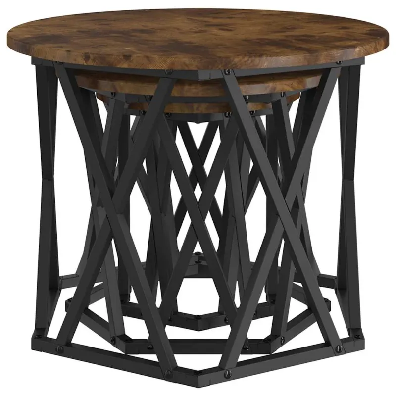 Nesting šoninis stalas 3 pcs Rūkyta ąžuolas
