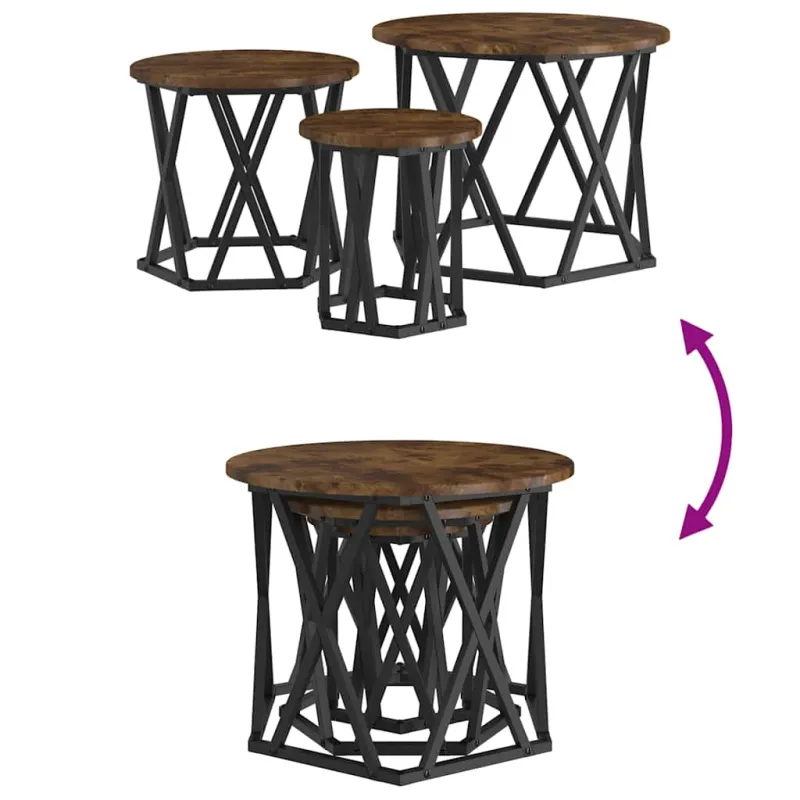 Nesting šoninis stalas 3 pcs Rūkyta ąžuolas