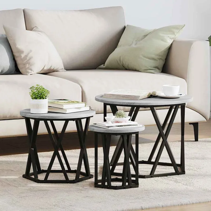Nesting šoninis stalas 3 pcs Pilkas Sonoma