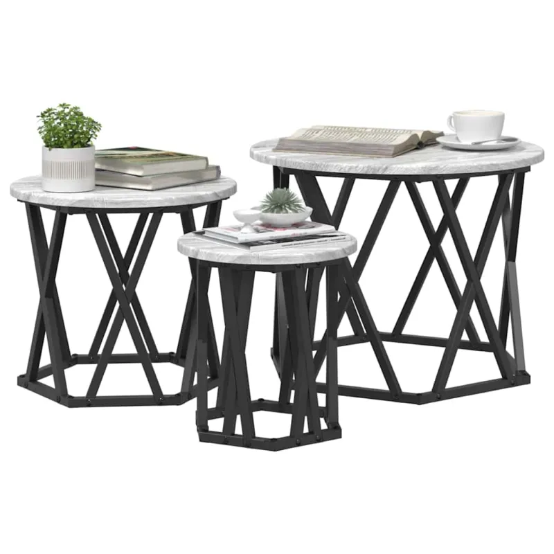 Nesting šoninis stalas 3 pcs Pilkas Sonoma