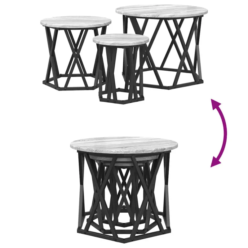 Nesting šoninis stalas 3 pcs Pilkas Sonoma