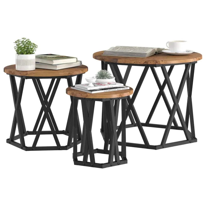 Nesting šoninis stalas 3 pcs Senovinis medis