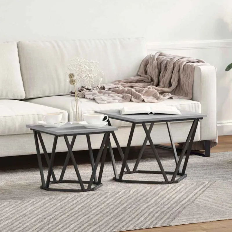 Šoninių staliukų komplektas 2 pcs Pilkas Sonoma