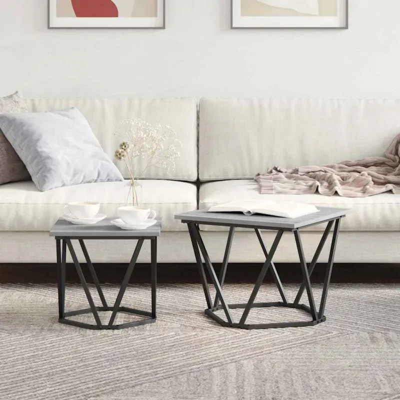 Šoninių staliukų komplektas 2 pcs Pilkas Sonoma